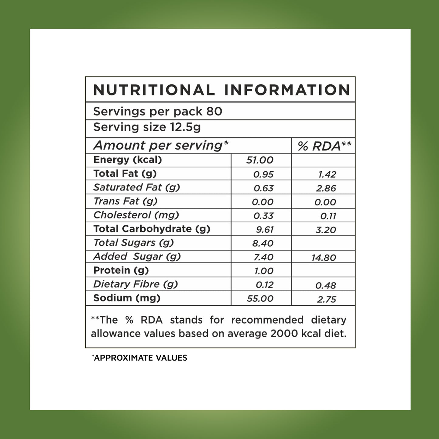 AMAZON Premium 3-in-1 Instant Cardamom Tea Premix for Vending Machine Nutritional Information