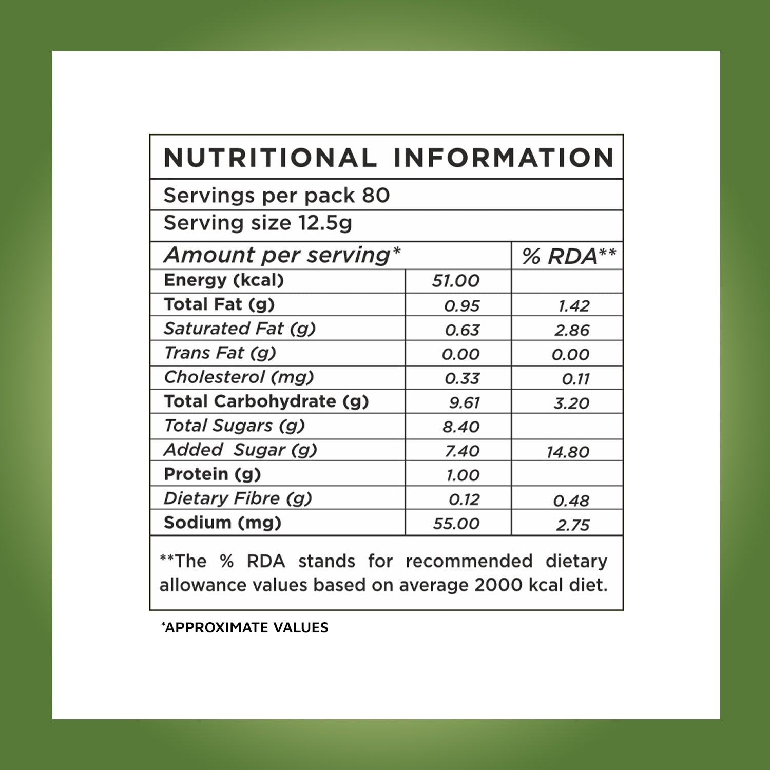AMAZON Premium 3-in-1 Instant Cardamom Tea Premix for Vending Machine Nutritional Information