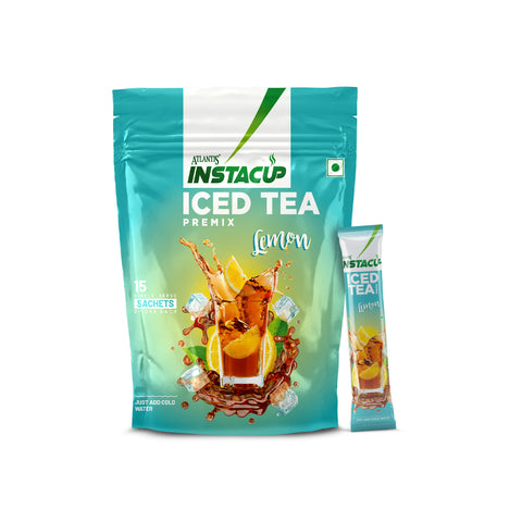 ATLANTIS Instacup Lemon Iced Tea Premix Single Serve Sachets | Natural Lemon Flavor | Travel-Friendly | FSSAI Registered | Quick Prep | Pack of 15