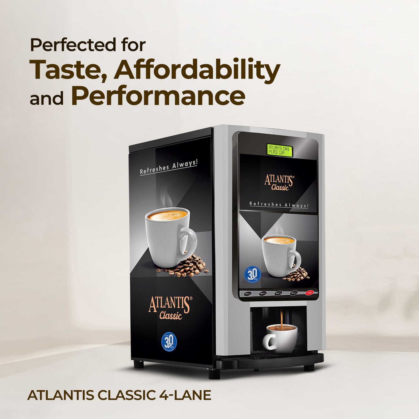 ATLANTIS CLASSIC 4 Lane Tea & Coffee Vending Machine  3 Ltrs hot Tank