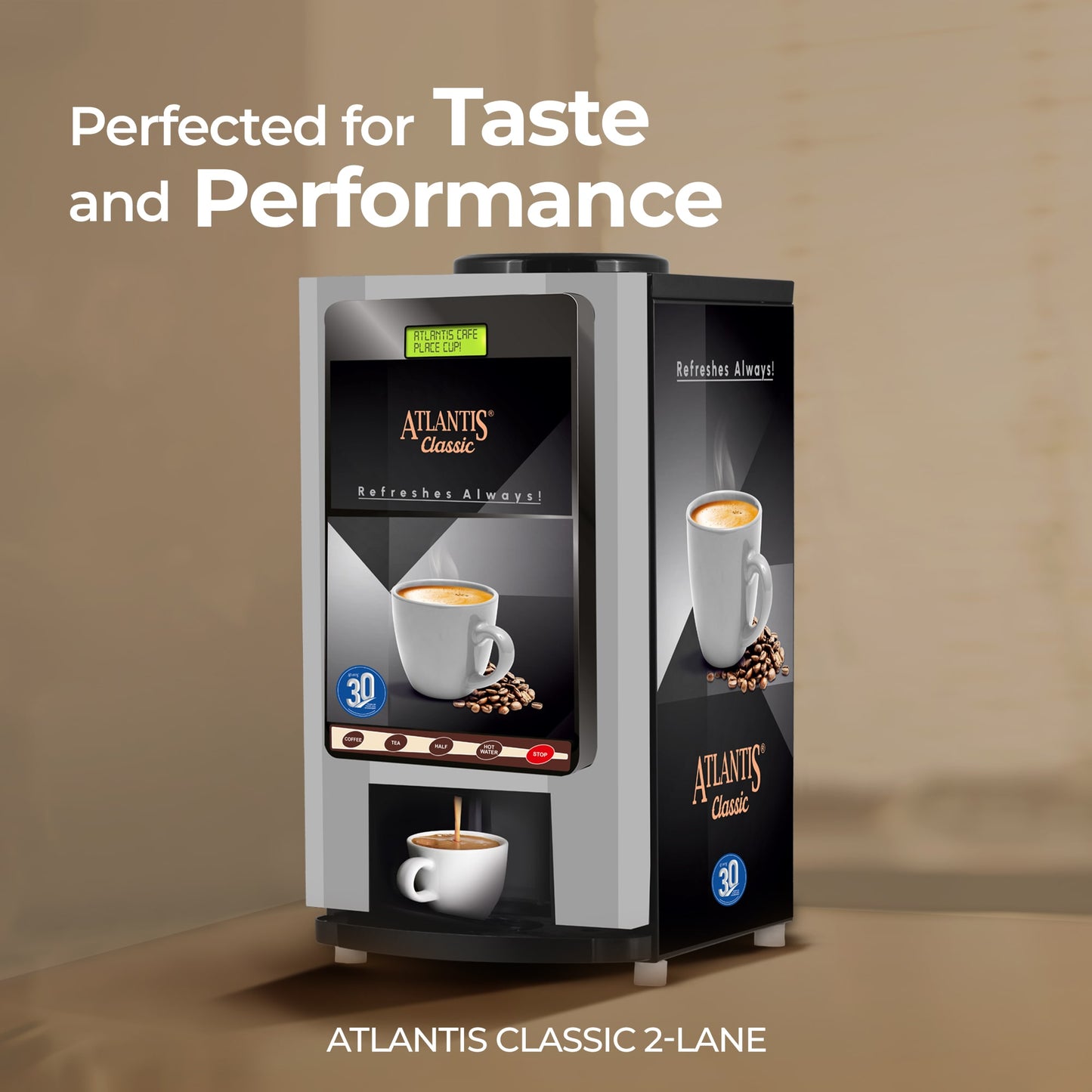 ATLANTIS CLASSIC - 2 Lane Tea-Coffee Vending Machine - 3 Ltrs hot Tank