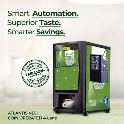 ATLANTIS NEO COIN OPERATED 4-Lane Tea Coffee Vending Machine – Dedicated Hot Water