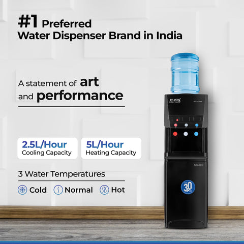 ATLANTIS BLAQUE | 18L Cooling Cabinet | Smart Push Buttons | Hot, Normal & Cold Water | 2.5L/hour Cooling Capacity | 1 Year Warranty | Top Loading