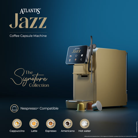ATLANTIS JAZZ Coffee Capsule Machine | Integrated Milk Dispensing | One-Touch Cappuccino, Latte, Espresso & Americano | Nespresso Compatible | Home & Office | Smart Touch Control | Auto Clean