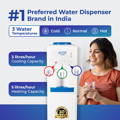 ATLANTIS ONE | Unique Single Outlet Design | Smart Push Buttons | Hot, Normal & Cold Water | 3L/Hour Cooling Capacity | 1 Year Warranty | Child Lock