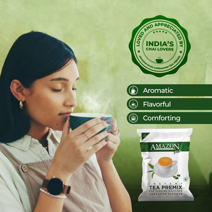 AMAZON Plus 3-in-1 Cardamom Tea Premix – Bold Elaichi Flavour | For Vending Machines | Just Add Hot Water – No Milk or Sugar Needed