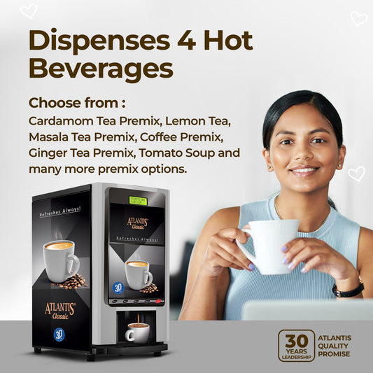 ATLANTIS CLASSIC 4 Lane Tea & Coffee Vending Machine  3 Ltrs hot Tank