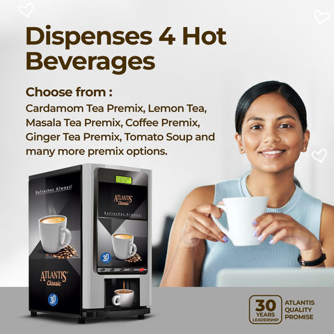 ATLANTIS CLASSIC 4 Lane Tea & Coffee Vending Machine  3 Ltrs hot Tank