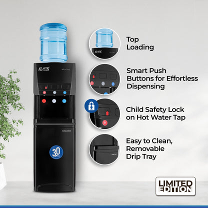 ATLANTIS BLAQUE | 18L Cooling Cabinet | Smart Push Buttons | Hot, Normal & Cold Water | 2.5L/hour Cooling Capacity | 1 Year Warranty | Top Loading