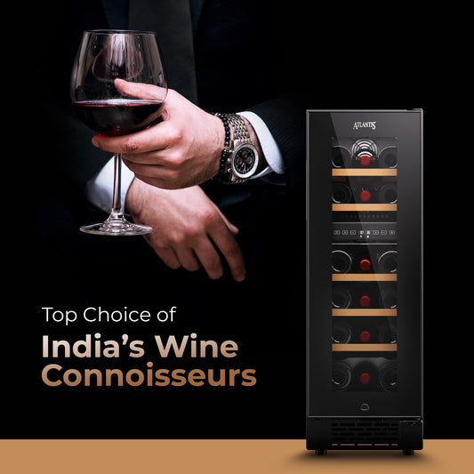 ATLANTIS 17 Bottle Wine Cooler | Dual Cooling Zones | Triple Layered Glass Door | LED Display | For Home and Office | Removable Shelves