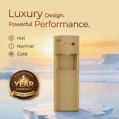 Atlantis Signature Designer Water Dispenser | 18L Cooling Cabinet | Hot, Normal & Cold | Luxury Art Finish | Top Push Buttons | Child Safety Lock | Silent Operation | BIS Certified | Office & Home