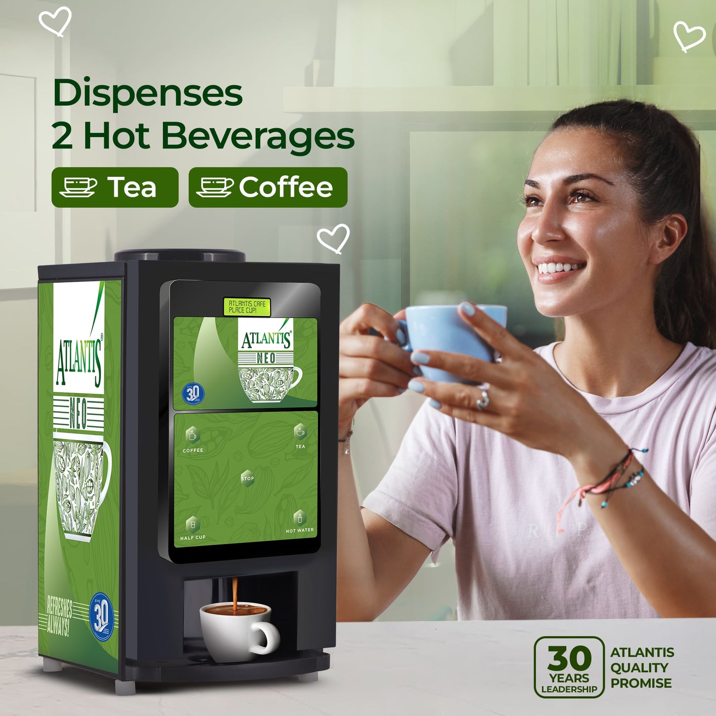 ATLANTIS NEO 2-Lane Tea and Coffee Vending Machine - Dedicated Hot Water