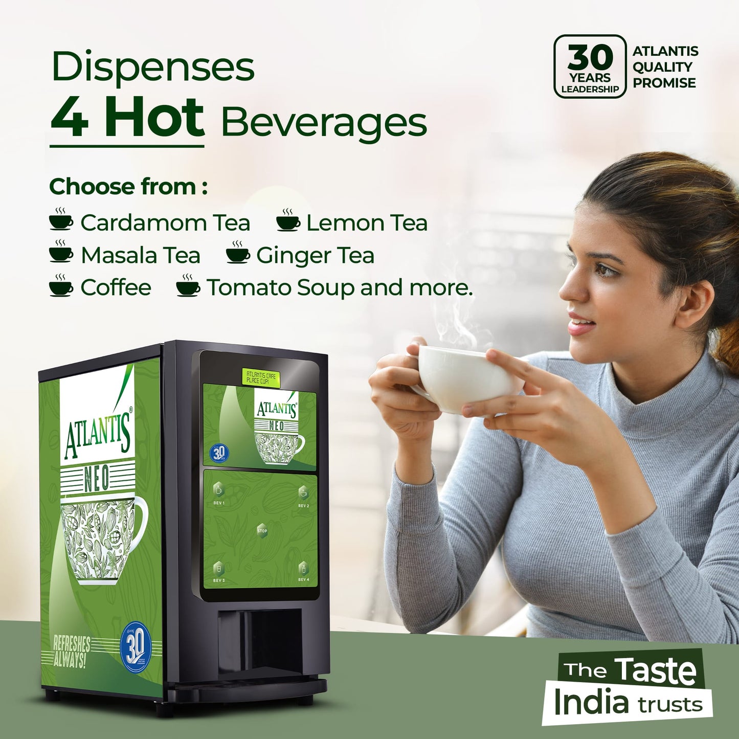 ATLANTIS NEO 4-Lane Tea and Coffee Vending Machines - Dedicated Hot Water