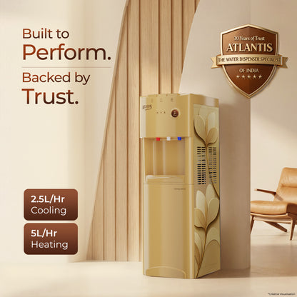 Atlantis Signature Designer Water Dispenser | 18L Cooling Cabinet | Hot, Normal & Cold | Luxury Art Finish | Top Push Buttons | Child Safety Lock | Silent Operation | BIS Certified | Office & Home