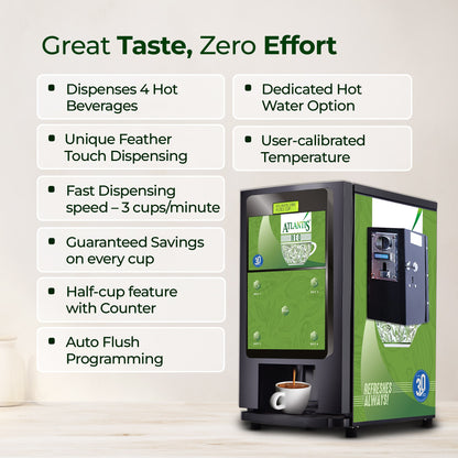 ATLANTIS NEO COIN OPERATED 4-Lane Tea Coffee Vending Machine – Dedicated Hot Water