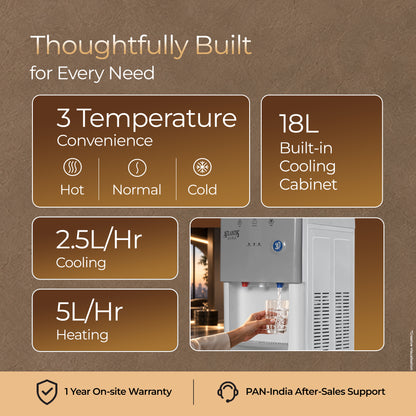 ATLANTIS AURA High-Performance Water Dispenser | Hot, Cold & Normal Water | 18L Integrated Cooling Cabinet | Top Load | 2.5L/hr Cooling | 5L/hr Heating | Child Safety Lock | 1-Year Warranty