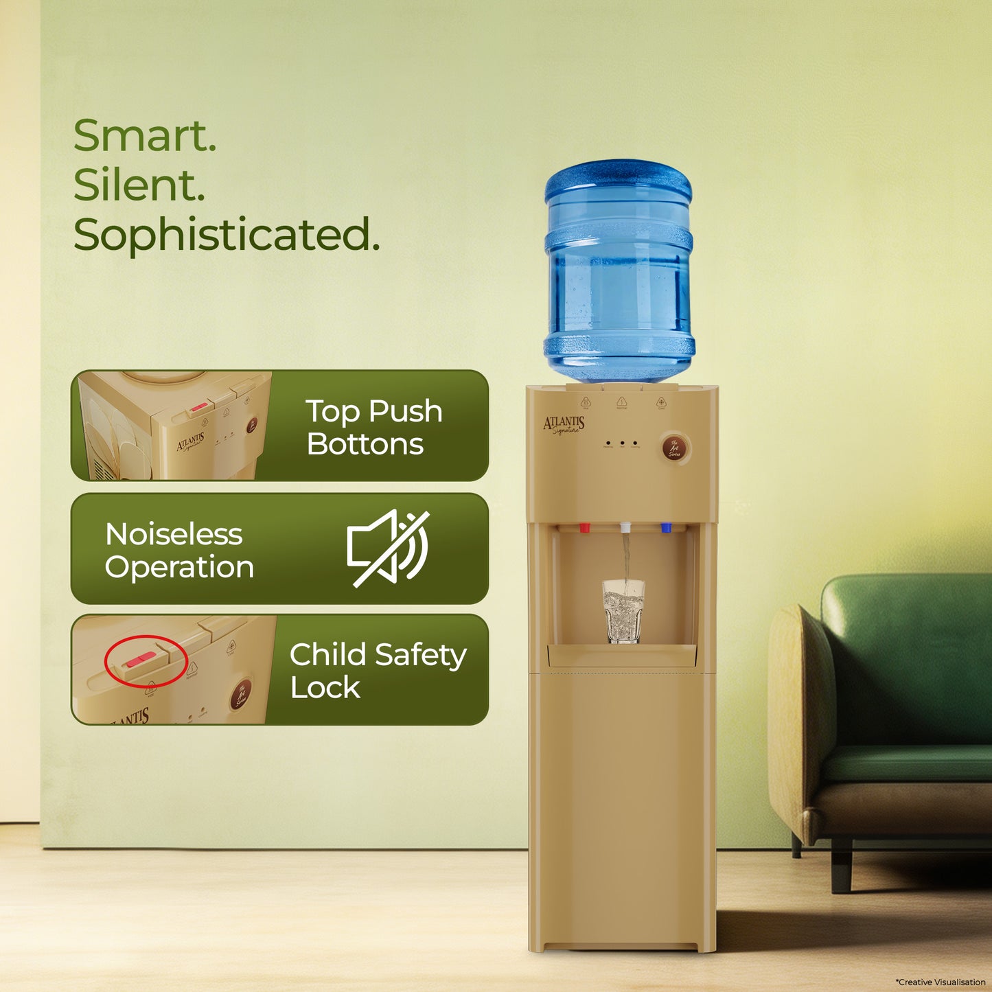 Atlantis Signature Floor Standing Water Dispenser | Designer Series | Hot, Normal & Cold | Luxury Art Finish | Top Push Buttons | Child Safety Lock | Silent Operation | BIS Certified | Office & Home