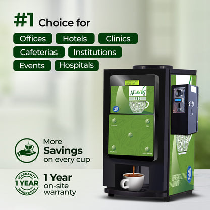 ATLANTIS NEO COIN OPERATED 2-Lane Tea and Coffee Vending Machine- Dedicated Hot Water
