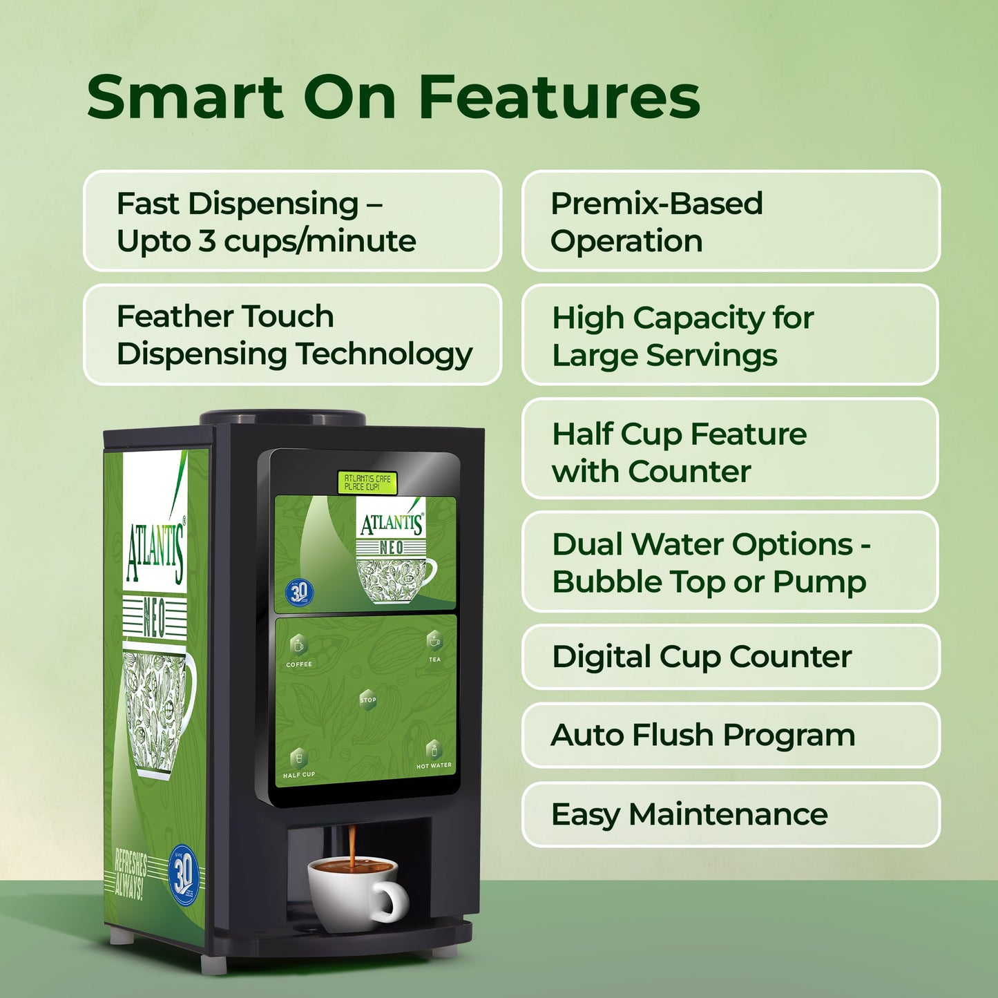 ATLANTIS NEO 2-Lane Tea and Coffee Vending Machine - Dedicated Hot Water