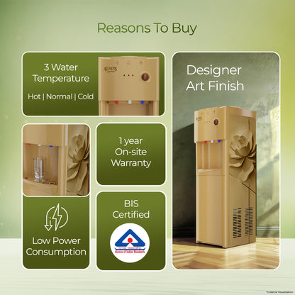 Atlantis Signature Floor Standing Water Dispenser | Designer Series | Hot, Normal & Cold | Luxury Art Finish | Top Push Buttons | Child Safety Lock | Silent Operation | BIS Certified | Office & Home