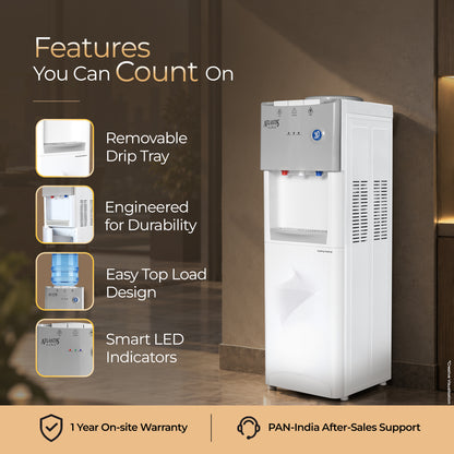 ATLANTIS AURA High-Performance Water Dispenser | Hot, Cold & Normal Water | 18L Integrated Cooling Cabinet | Top Load | 2.5L/hr Cooling | 5L/hr Heating | Child Safety Lock | 1-Year Warranty
