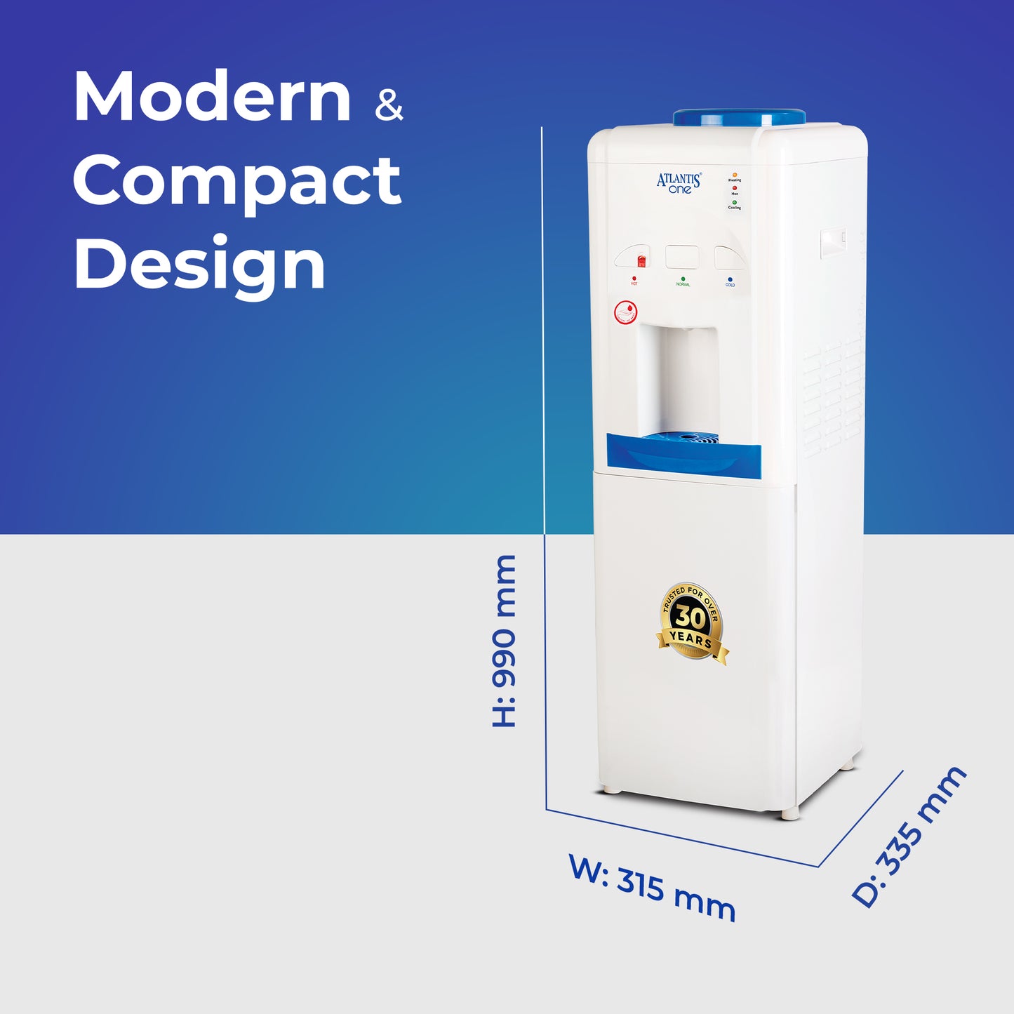 ATLANTIS ONE | Unique Single Outlet Design | Smart Push Buttons | Hot, Normal & Cold Water | 3L/Hour Cooling Capacity | 1 Year Warranty | Child Lock