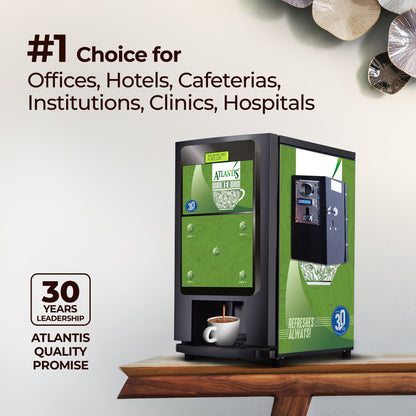 ATLANTIS NEO COIN OPERATED 3-Lane Tea and Coffee Vending Machine – Dedicated Hot Water