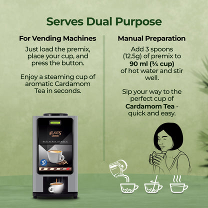 AMAZON Plus 3-in-1 Cardamom Tea Premix – Bold Elaichi Flavour | For Vending Machines | Just Add Hot Water – No Milk or Sugar Needed