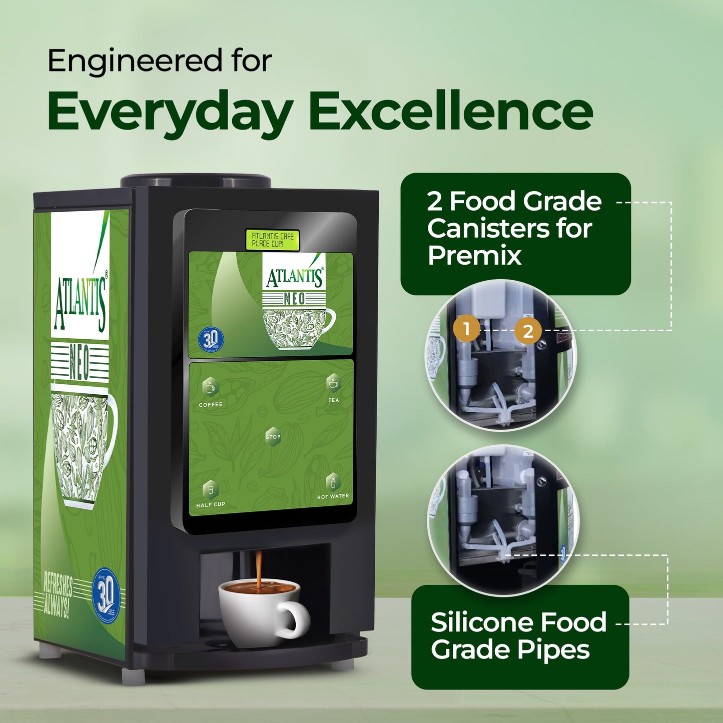 ATLANTIS NEO 2-Lane Tea and Coffee Vending Machine - Dedicated Hot Water