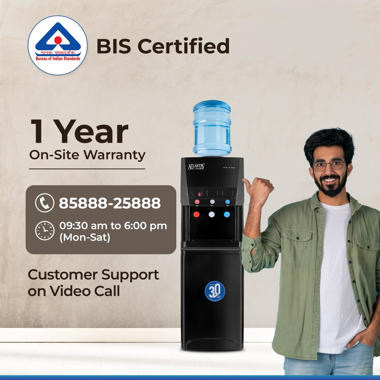 ATLANTIS BLAQUE | Smart Push Buttons | Hot, Normal & Cold Water | 3L/hour Cooling Capacity | 1 Year Warranty | Child Safety Lock | Top Loading