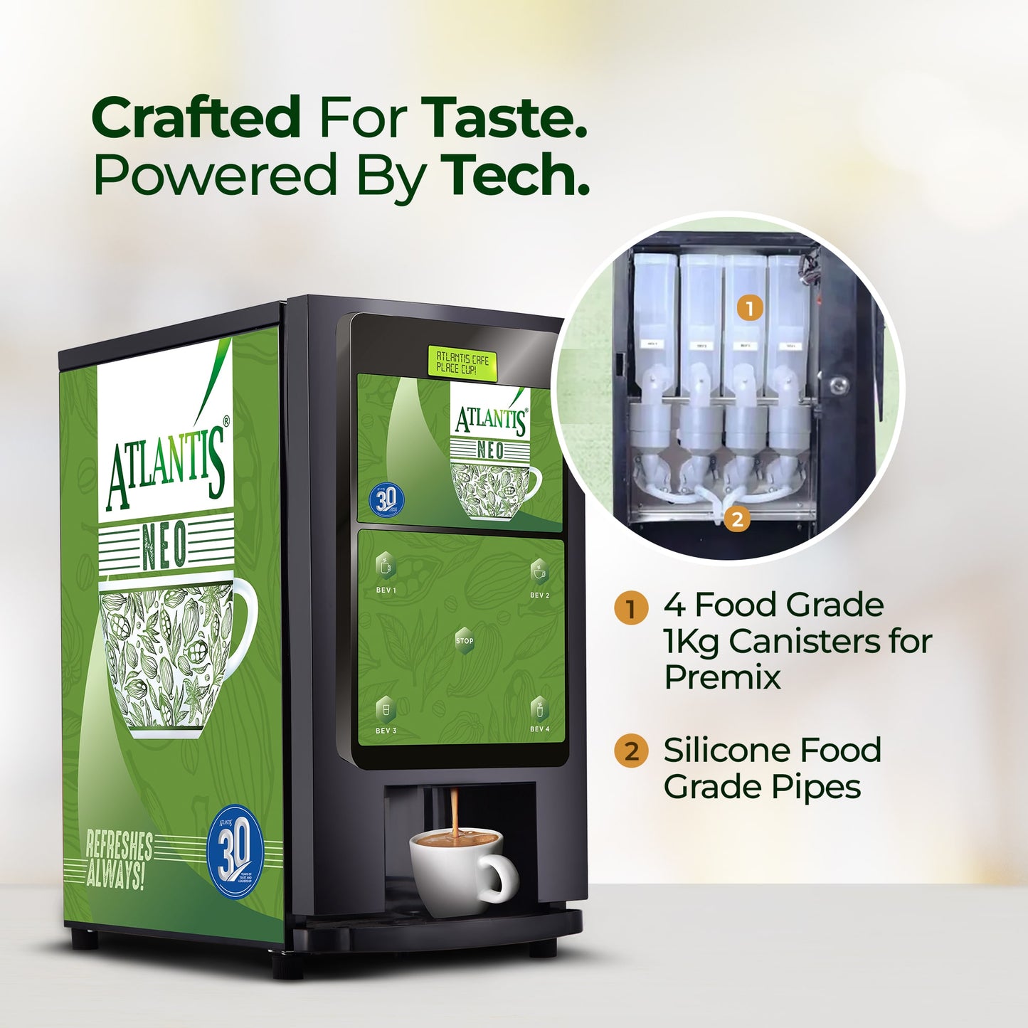 ATLANTIS NEO 4-Lane Tea and Coffee Vending Machines - Dedicated Hot Water