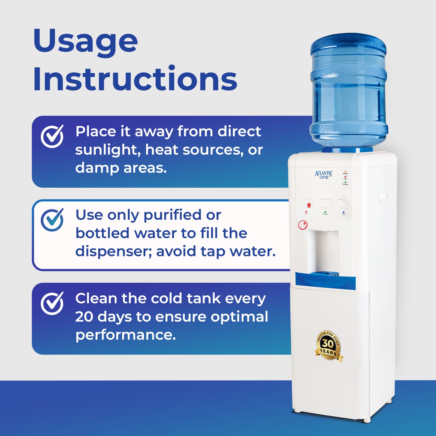 ATLANTIS ONE | Unique Single Outlet Design | Smart Push Buttons | Hot, Normal & Cold Water | 3L/Hour Cooling Capacity | 1 Year Warranty | Child Lock