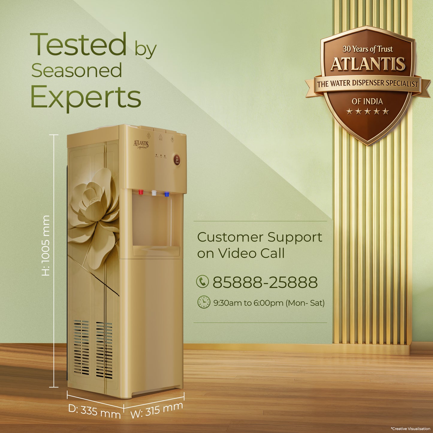 Atlantis Signature Floor Standing Water Dispenser | Designer Series | Hot, Normal & Cold | Luxury Art Finish | Top Push Buttons | Child Safety Lock | Silent Operation | BIS Certified | Office & Home