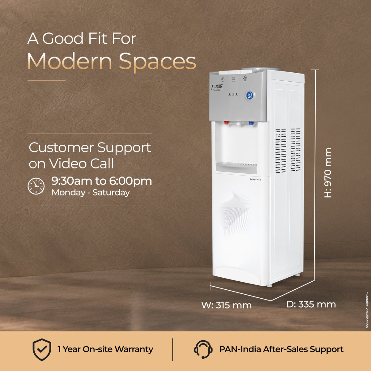 ATLANTIS AURA High-Performance Water Dispenser | Hot, Cold & Normal Water | 18L Integrated Cooling Cabinet | Top Load | 2.5L/hr Cooling | 5L/hr Heating | Child Safety Lock | 1-Year Warranty