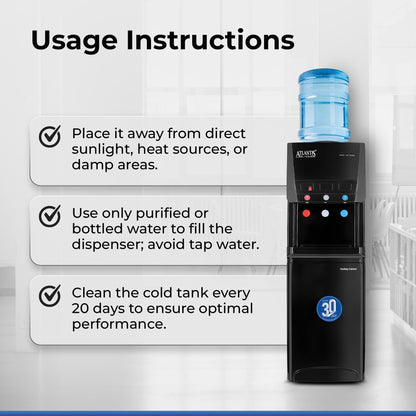 ATLANTIS BLAQUE | 18L Cooling Cabinet | Smart Push Buttons | Hot, Normal & Cold Water | 2.5L/hour Cooling Capacity | 1 Year Warranty | Top Loading