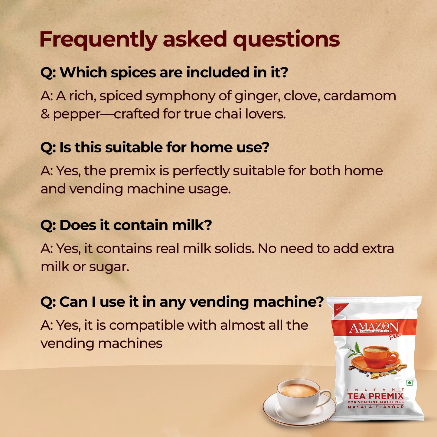 AMAZON Plus Masala 3-in-1 Tea Premix Powder 1KG for Vending Machine | No Milk, Sugar Required