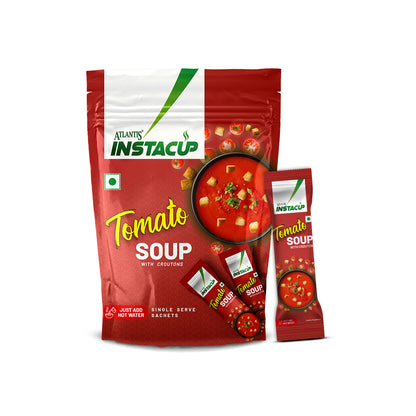 Atlantis InstaCup Croutons Tomato Single Serve Sachets Soup Pack | 18 Sachets X 20 Grams Pack | Travel-Friendly Zipper Lock Pack | Just Add Hot Water & Stir