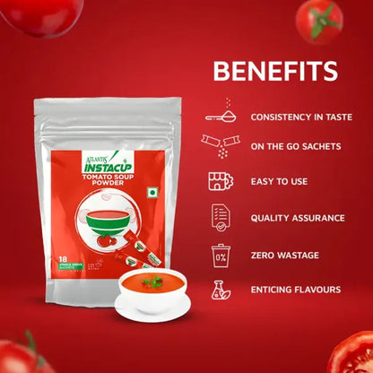 ATLANTIS INSTACUP Tomato Single Serve Sachets Soup Premix | 18 Sachets X 20 Grams Pouch | Travel-Friendly Zipper Lock Pack | Just Add Hot Water & Stir