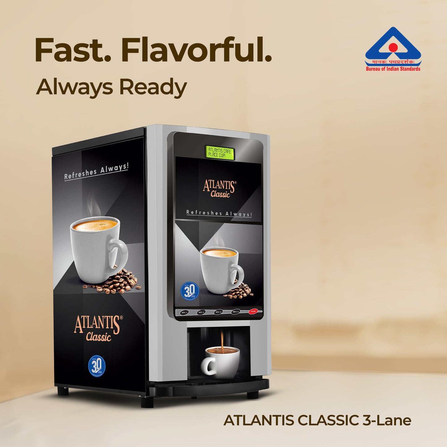 ATLANTIS CLASSIC - 3 Lane Tea and Coffee Vending Machine  3 Ltrs hot Tank