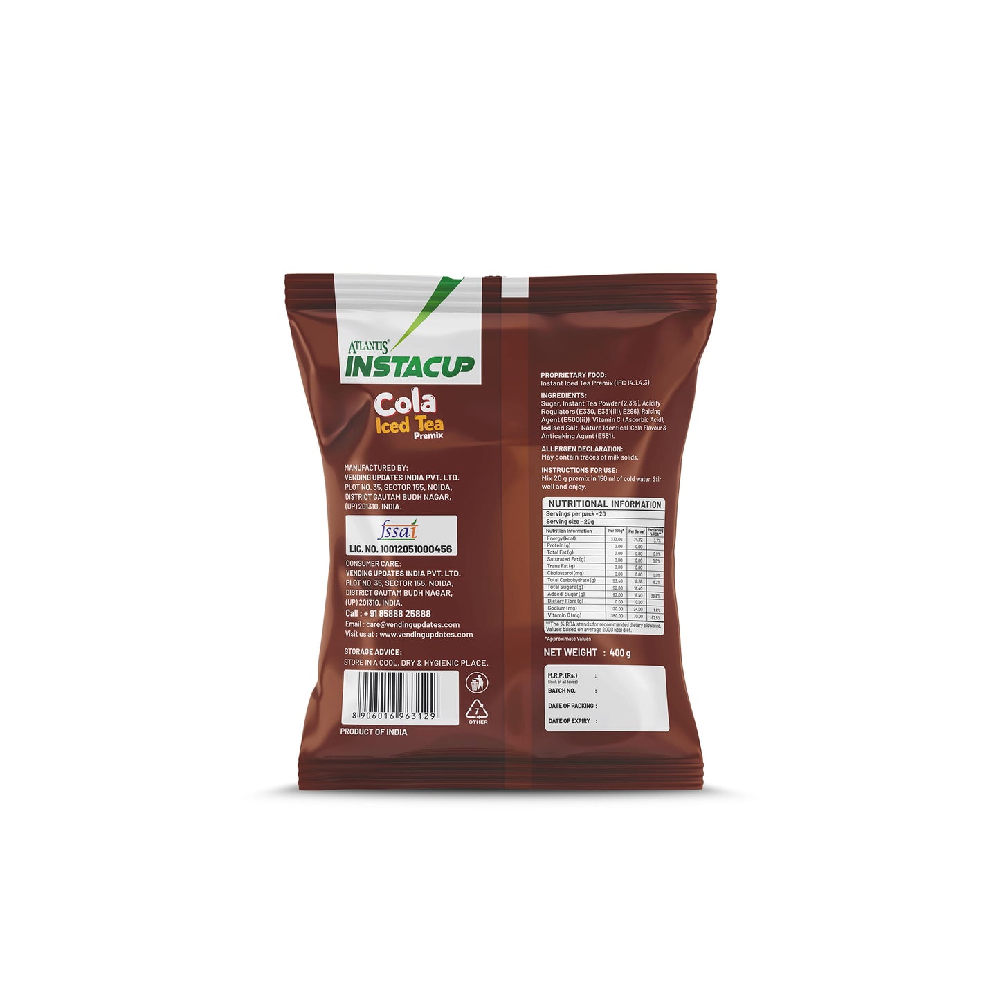 Atlantis Instacup Cola Iced Tea Premix | Too much Flavour Too much Fun| 400g Pack