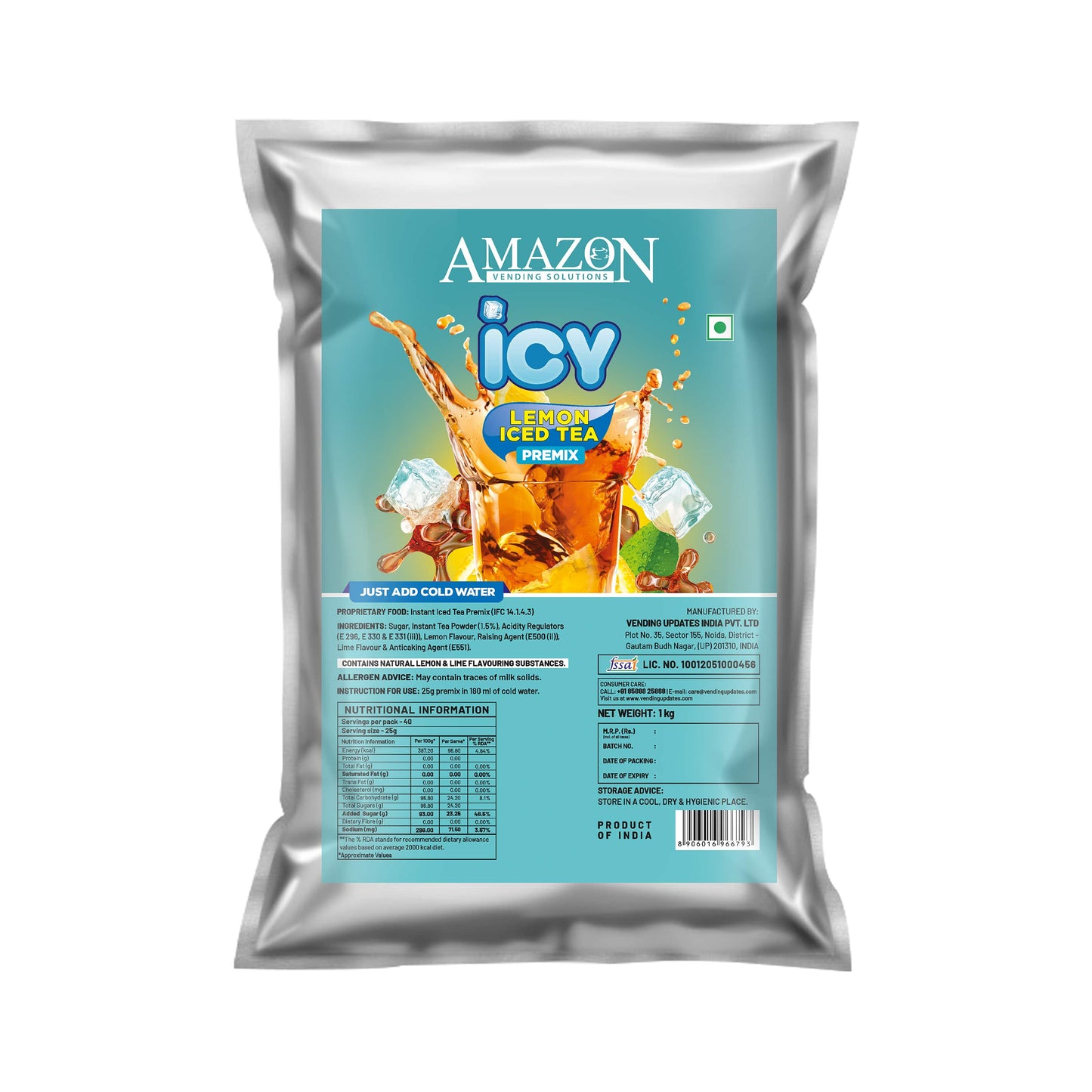 AMAZON Icy Lemon Flavoured Iced Tea Premix | 1kg |  Just Add Cold Water | Uses In Cold Beverage Vending Machine