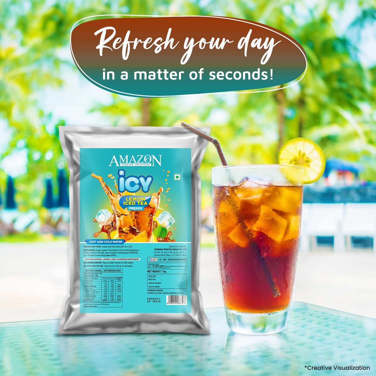 AMAZON Icy Lemon Flavoured Iced Tea Premix | 1kg |  Just Add Cold Water | Uses In Cold Beverage Vending Machine