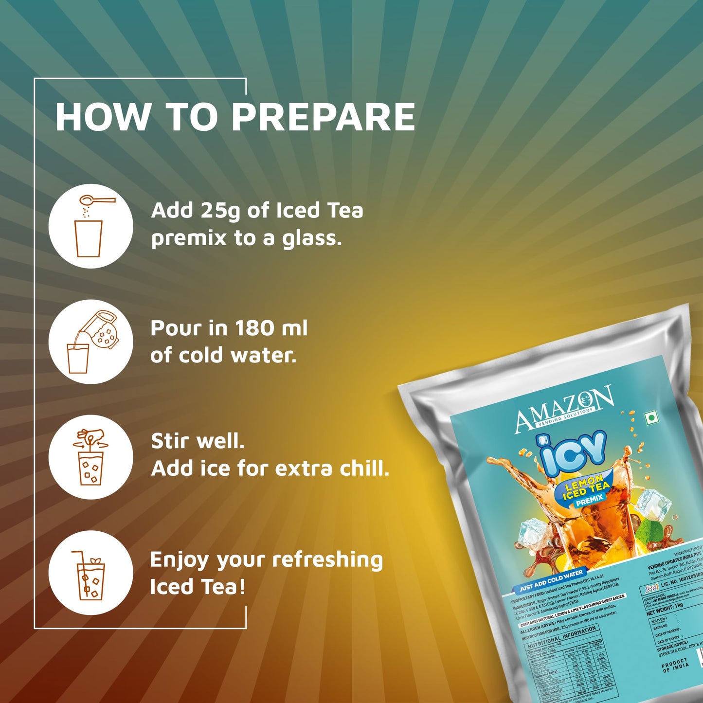 AMAZON Icy Lemon Flavoured Iced Tea Premix | 1kg |  Just Add Cold Water | Uses In Cold Beverage Vending Machine
