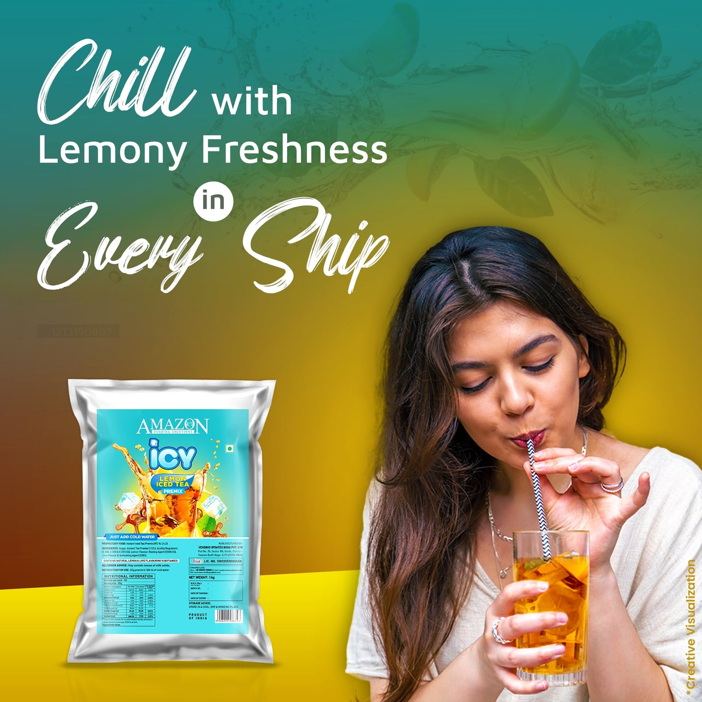 AMAZON Icy Lemon Flavoured Iced Tea Premix | 1kg |  Just Add Cold Water | Uses In Cold Beverage Vending Machine