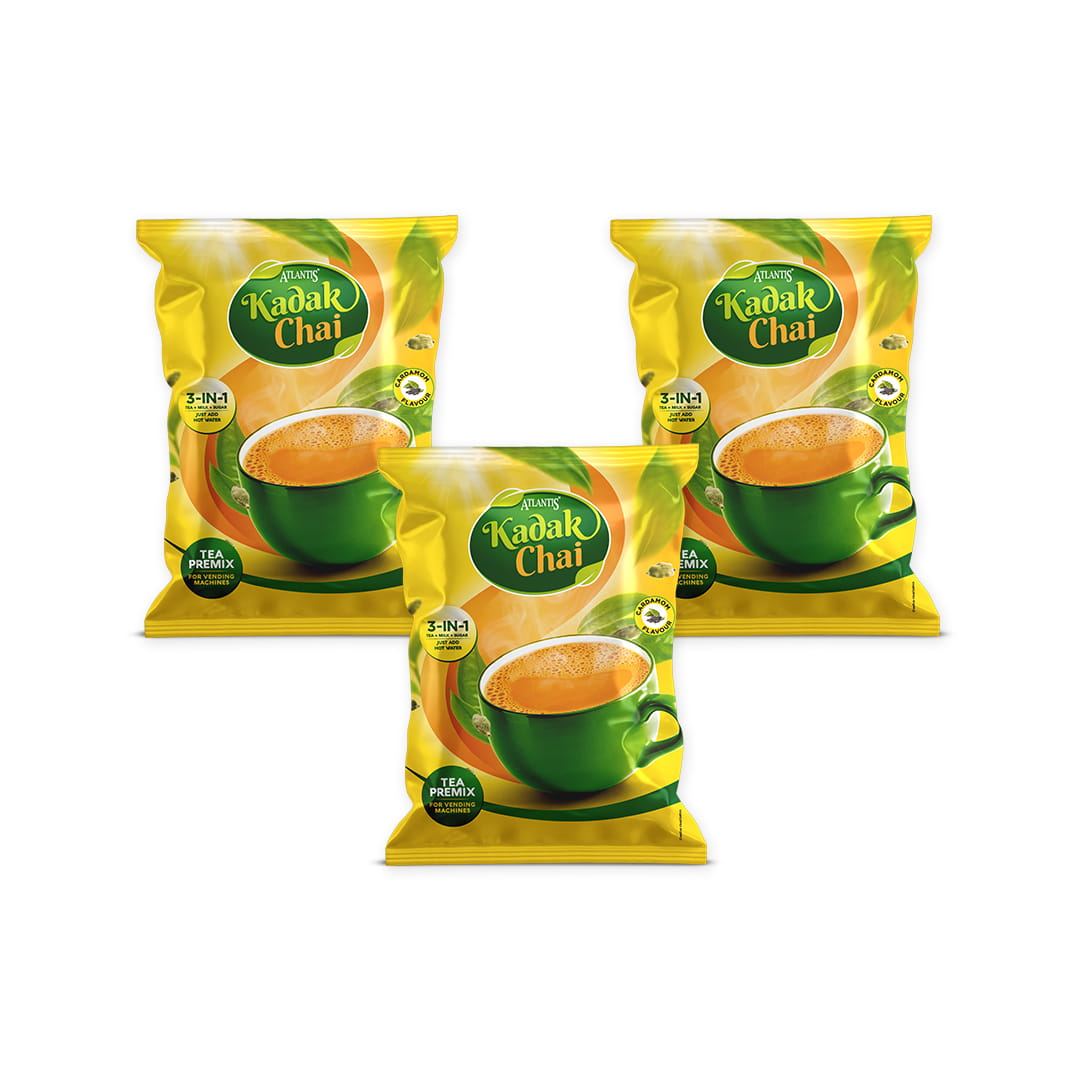ATLANTIS Kadak 3-in-1 Cardamom Tea Premix – 1kg Pack | Strong & Flavourful Chai for Vending Machines – No Milk or Sugar Needed