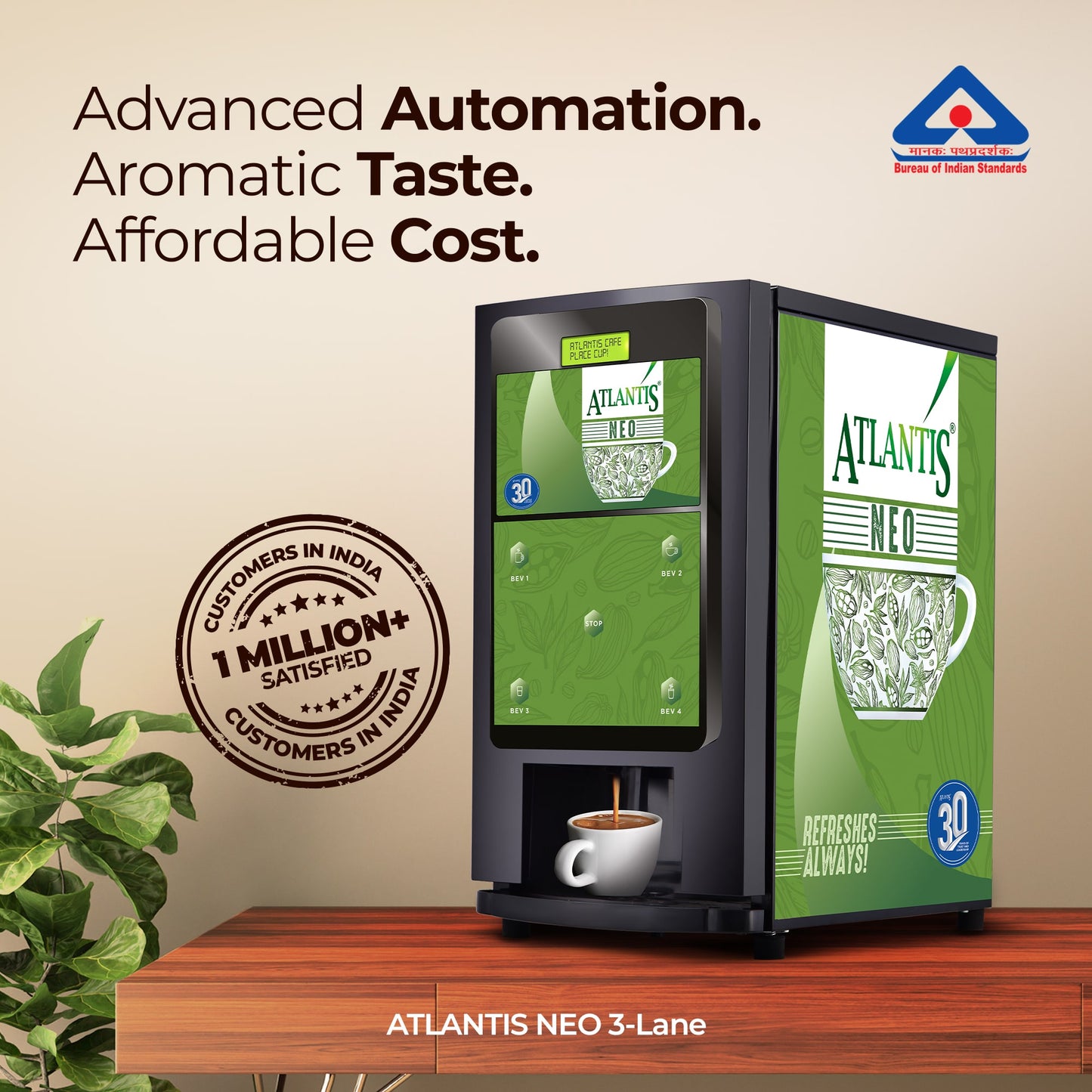 ATLANTIS NEO 3-Lane Tea and Coffee Vending Machine - Dedicated Hot Water
