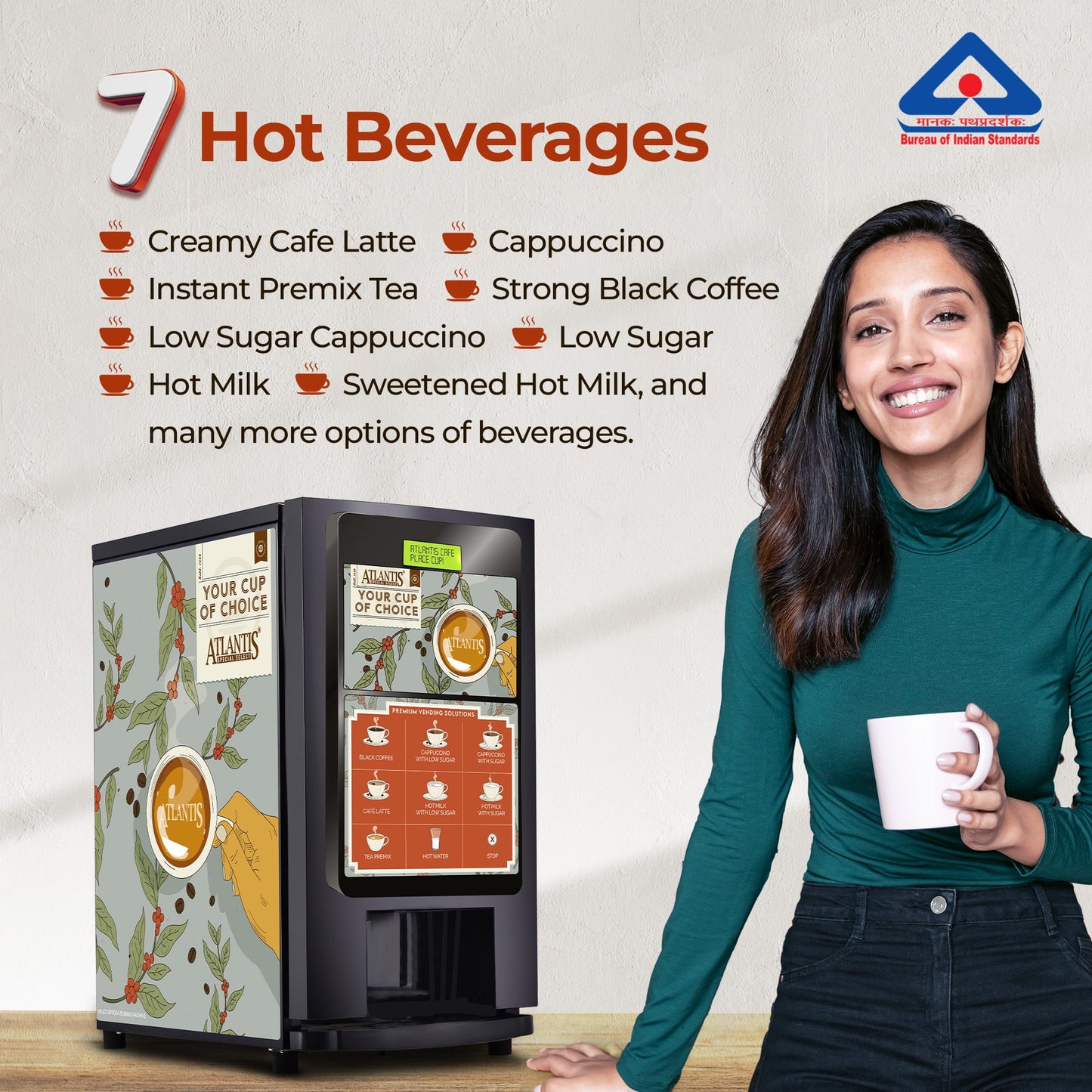 ATLANTIS SELECT Hot Beverage Dispensing Machine With 7 Options Hot Beverage | Dedicated Hot Water