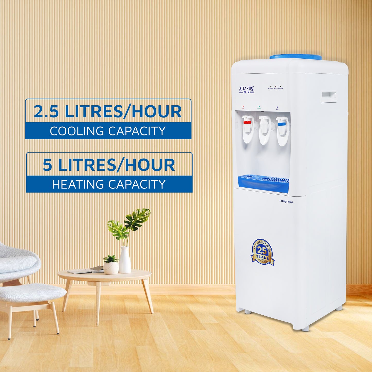 ATLANTIS SKY (Hot, Normal & Cold) Floor Standing Water Dispenser | Cooling Cabinet-3 Taps