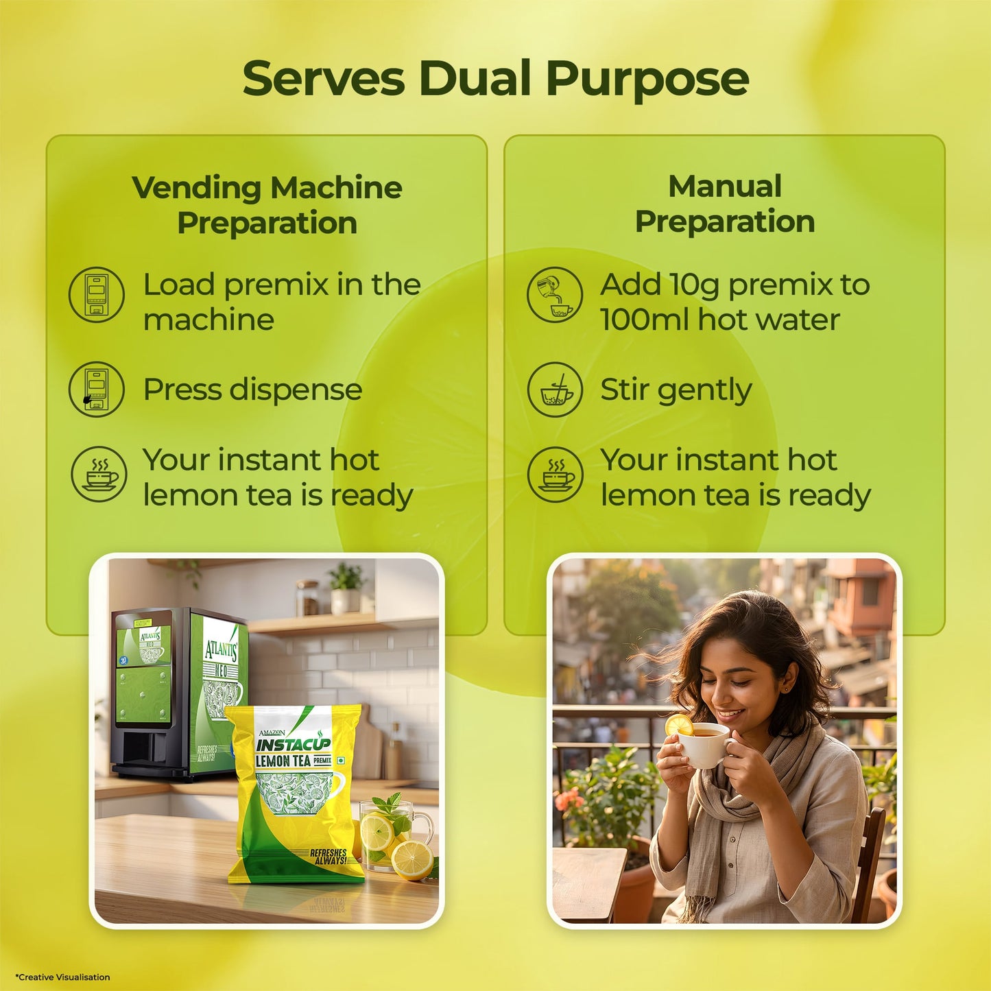 AMAZON Instacup Lemon Tea Premix – Refreshing & Tangy | Instant Hot Drink for Vending Machines – Just Add Water