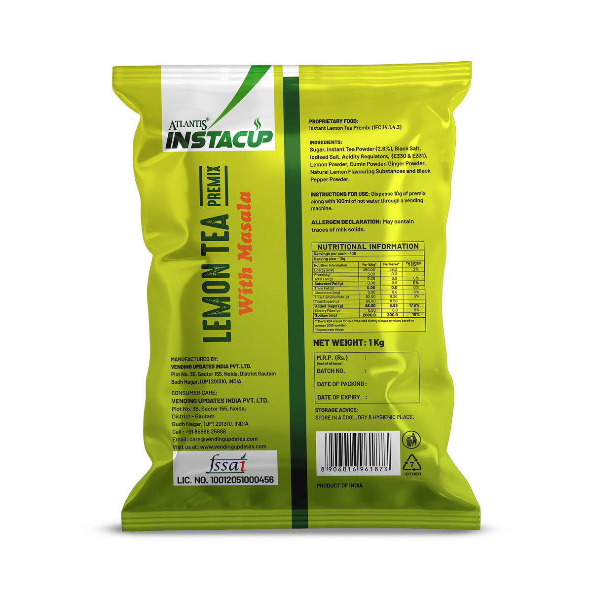 Atlantis Lemon Masala Tea Premix – Tangy & Spicy Blend for Vending Machines | Just Add Hot Water for Instant Refreshment
